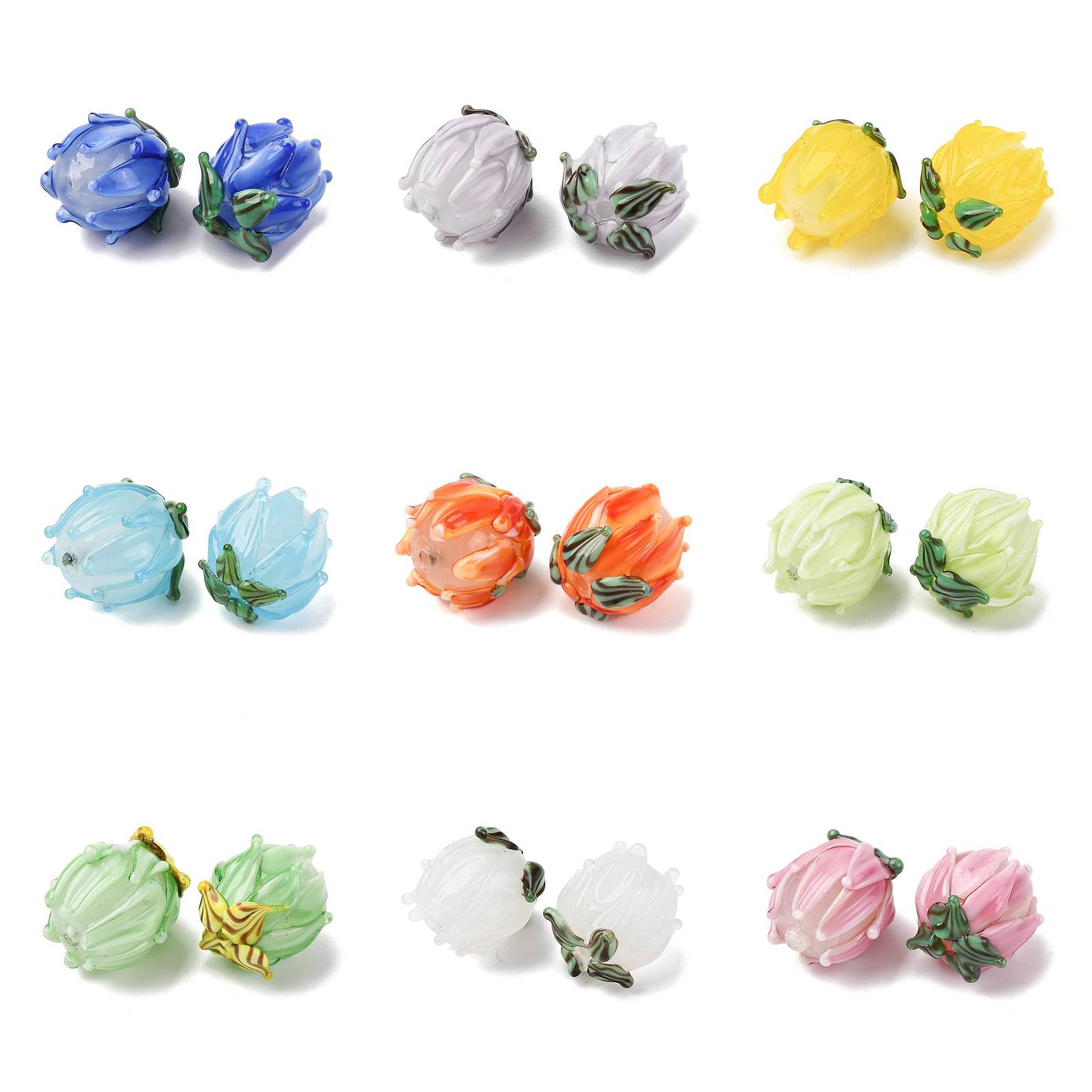 Embellishment Crafts - 20 stuks handgemaakte Lampwork tulpenkralen kleurrijke