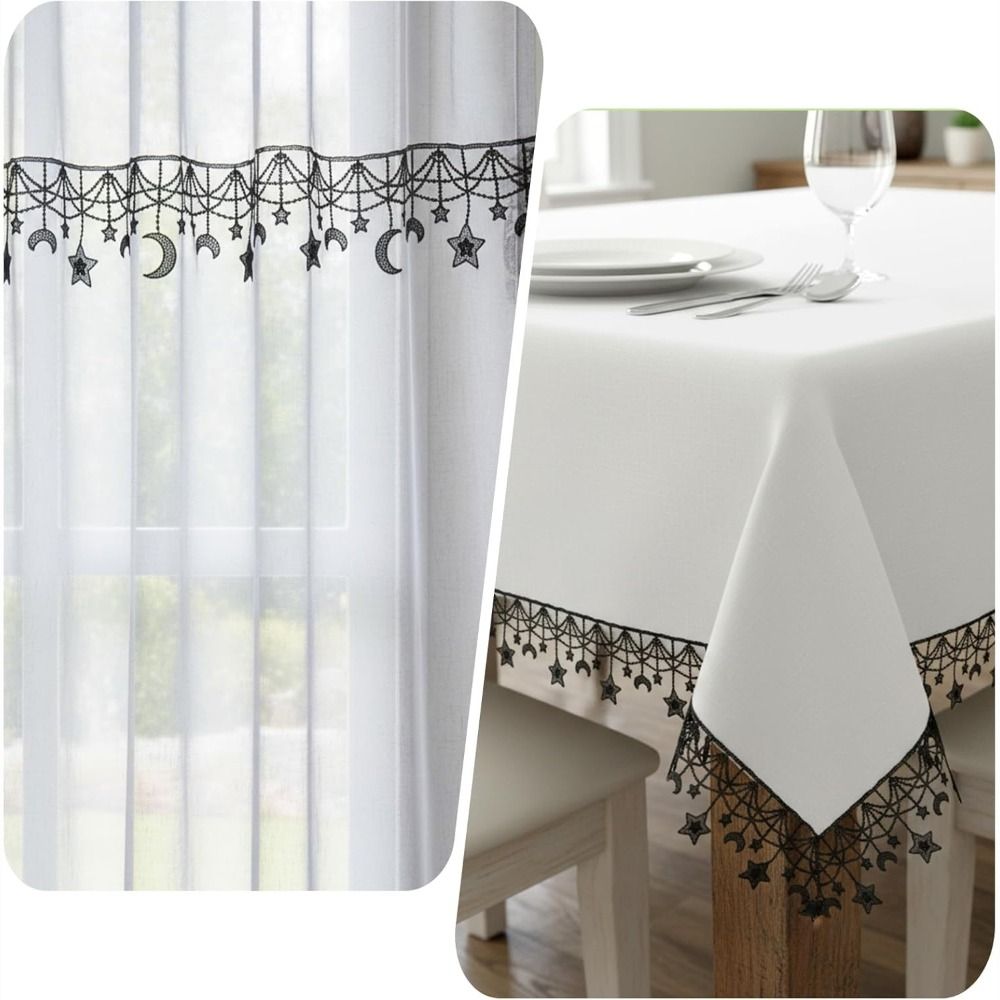 Lace Ribbon Trim - Naaibenodigdheden Zwart-wit Kantversieringslint Breedte 10CM Sterren-Maan