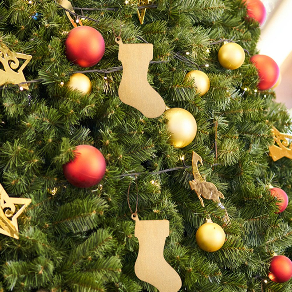 Christmas Craft Embellishment - 10 stuks houten kerstsokken-uitsnijdingen, onafgewerkte DIY-ornamenten,