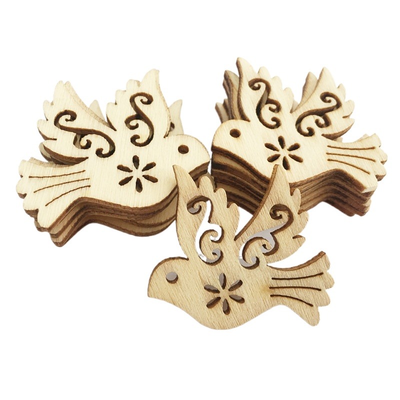 Craft Embellishments - 50 stuks onafgewerkte houten vredesduif uitstekingen,