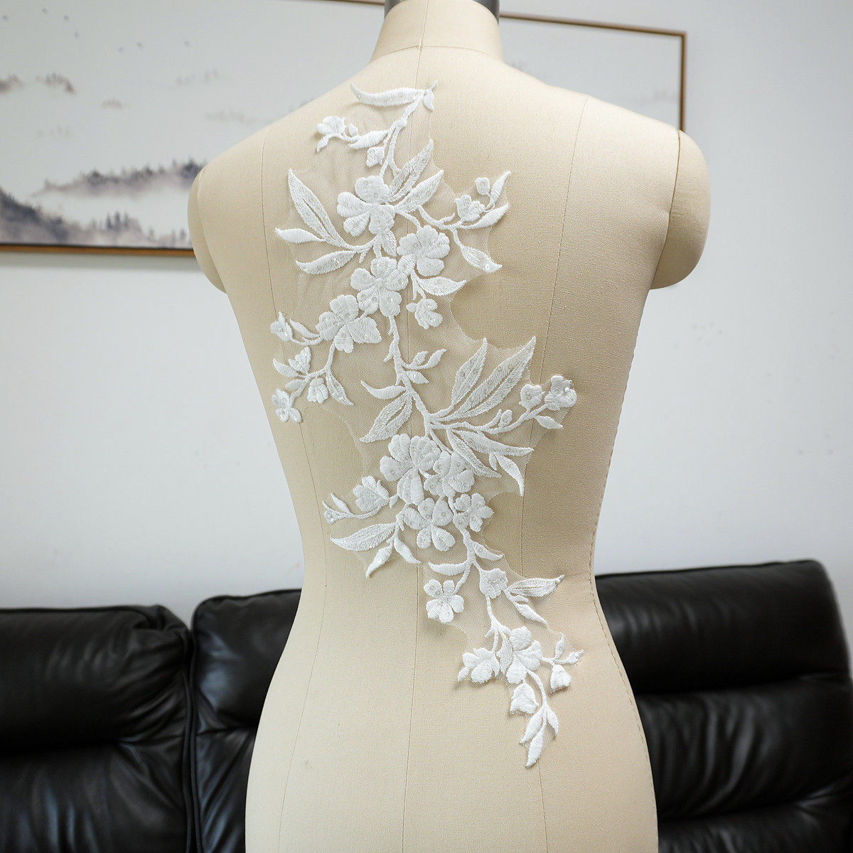 Craft Embellishments - Witte bloemenblad-pailletten geappliceerde patches stof voor